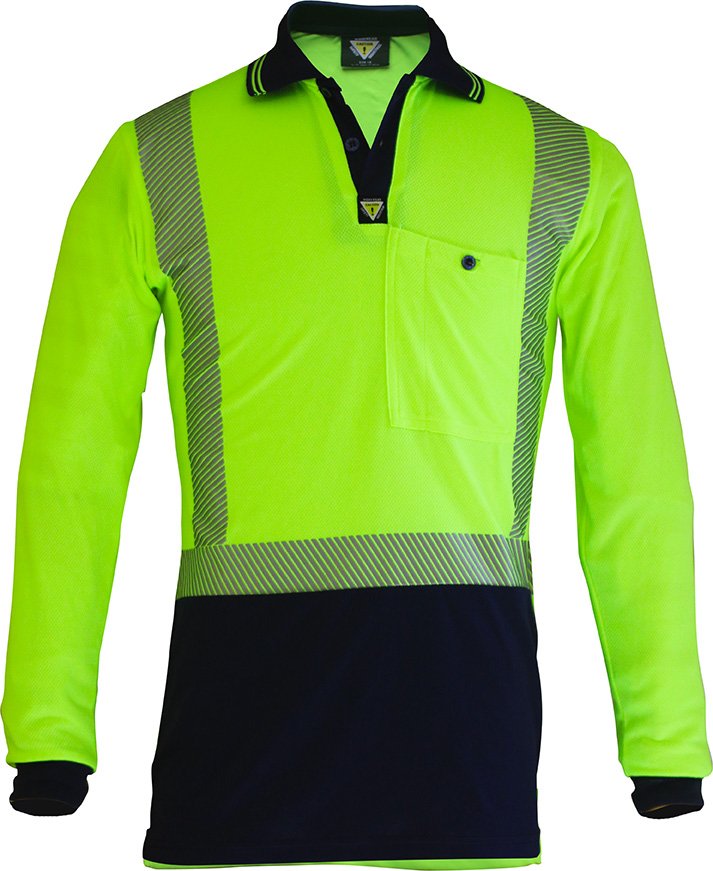 Caution D/N L/S Segmented Tape Microfibre Polo