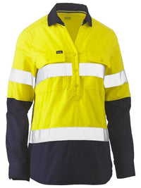 Thumbnail for Bisley Women's Taped Hi-Vis Stretch V-Neck Closed Front Shirt