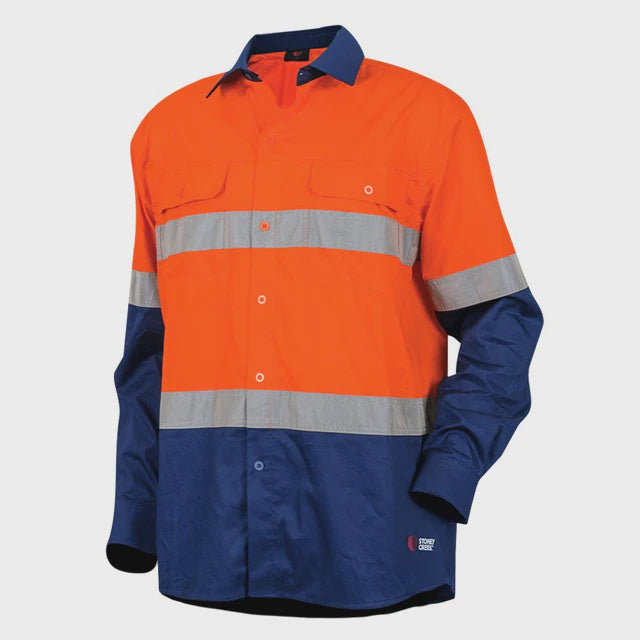 Stoney Creek Work Shirt - Orange/Navy | Kiwi Workgear NZ