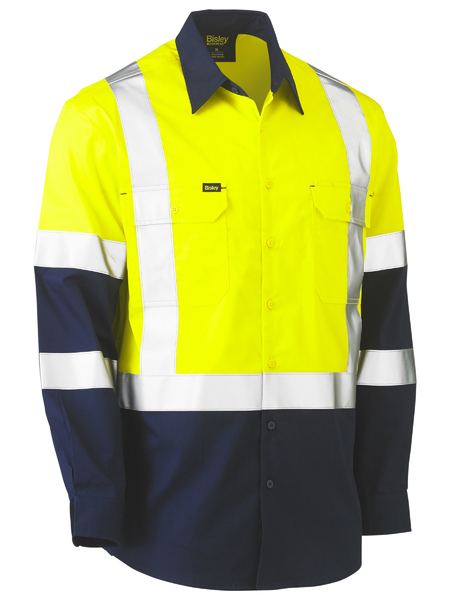 Bisley Taped Biomotion Two Tone Hi Vis Lightweight Drill Shirt - Kiwi Workgear