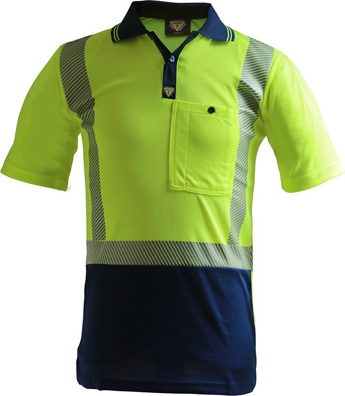 Caution D/N Segmented Tape Microfibre Polo S/S - Kiwi Workgear