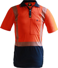 Thumbnail for Caution D/N Segmented Tape Microfibre Polo S/S - Kiwi Workgear
