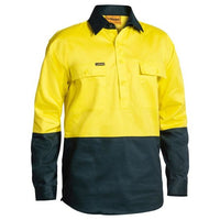 Thumbnail for Bisley L/S Front Hi-Vis Cotton Drill Shirt - Closed Front | Button Down Shirts NZ