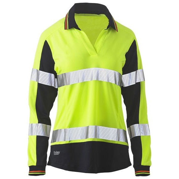 Bisley Women''s Taped Two Tone Hi‑Vis V‑Neck Polo - Workwear NZ | Womens Hi Vis Polo