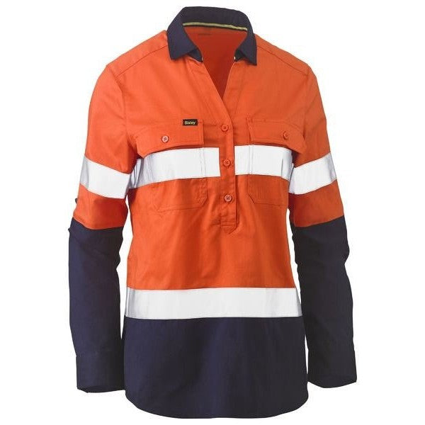 Bisley Women's Taped Hi-Vis Stretch V-Neck Closed Front Shirt