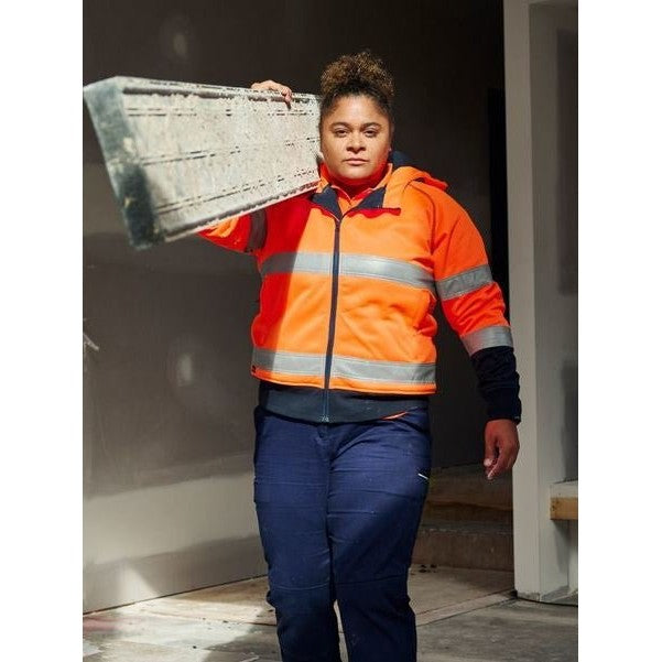 Bisley Women's Taped Hi-Vis Fleece Hoodie with Sherpa Lin NZ | Womens Hi Vis Hoodie