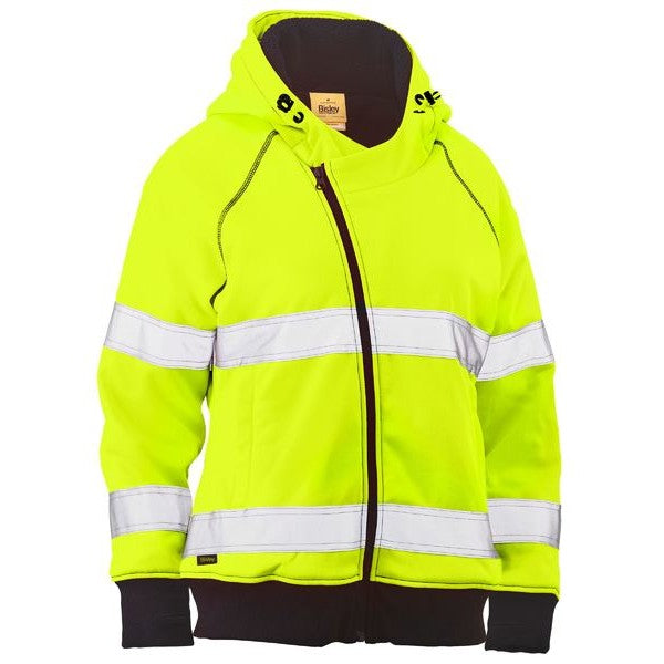 Bisley Women's Taped Hi-Vis Fleece Hoodie with Sherpa Lin NZ | Womens Hi Vis Hoodie