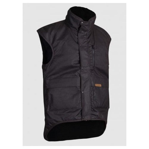 Styx Mill Oilskin Brown Multi Pocket Outdoors Vest NZ | Vests