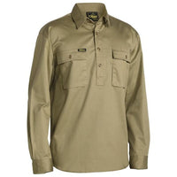 Thumbnail for Bisley Closed Front Cotton Drill Shirt - Long Sleeve | Button Down Shirts NZ