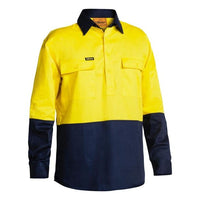 Thumbnail for Bisley L/S Front Hi-Vis Cotton Drill Shirt - Closed Front | Button Down Shirts NZ