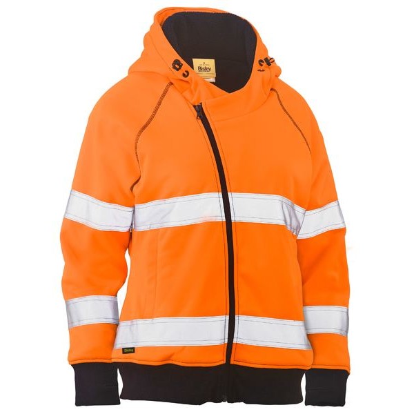 Bisley Women's Taped Hi-Vis Fleece Hoodie with Sherpa Lin NZ | Womens Hi Vis Hoodie