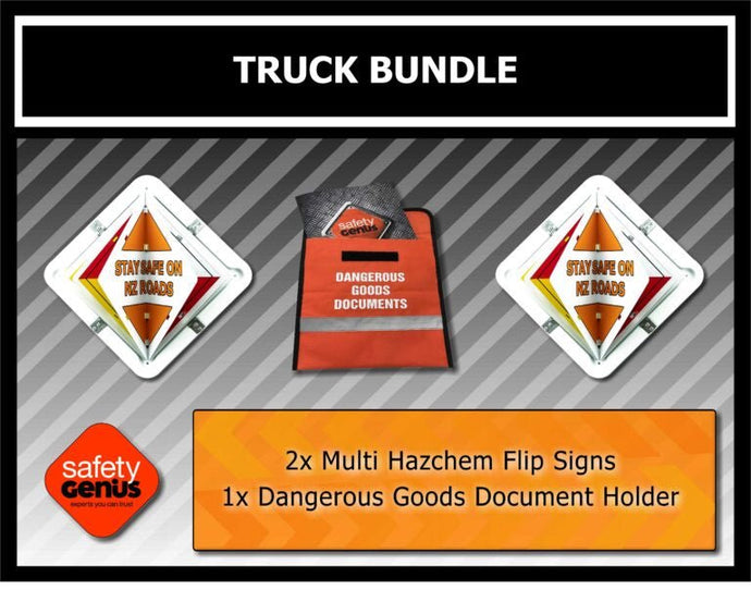 2 x Dangerous Goods Flip Sign (Safety Genius Centre Page Sign) + TS605 DG Document Satchel - Kiwi Workgear