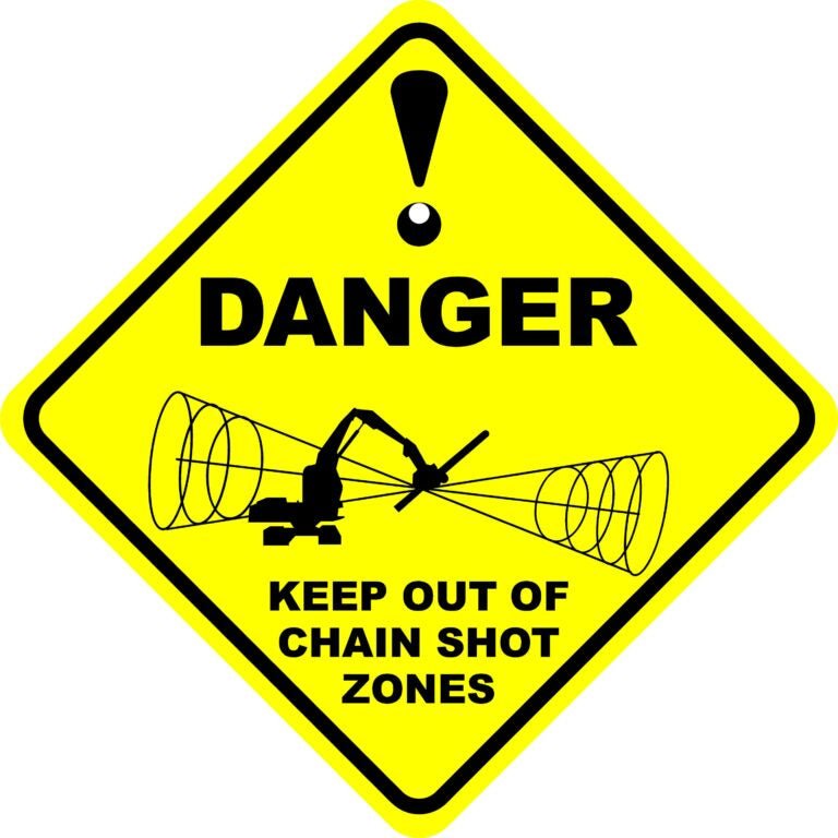 750 x 750 DANGER KEEP OUT OF CHAIN SHOT ZONES yellow/green Reflective Sign - Kiwi Workgear