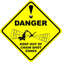 Thumbnail for 750 x 750 DANGER KEEP OUT OF CHAIN SHOT ZONES yellow/green Reflective Sign - Kiwi Workgear