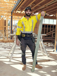 Thumbnail for Bisley Flex & Move X Taped Hi-Vis L/S Utility Shirt - Kiwi Workgear