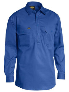 Bisley L/S Closed Front Lightweight Cotton Shirt - Kiwi Workgear