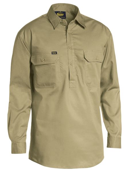 Bisley L/S Closed Front Lightweight Cotton Shirt - Kiwi Workgear