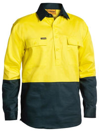 Thumbnail for Bisley L/S Front Hi - Vis Cotton Drill Shirt - Kiwi Workgear