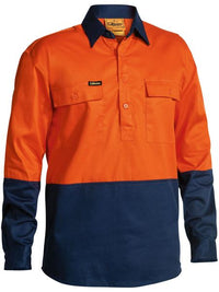 Thumbnail for Bisley L/S Front Hi - Vis Cotton Drill Shirt - Kiwi Workgear