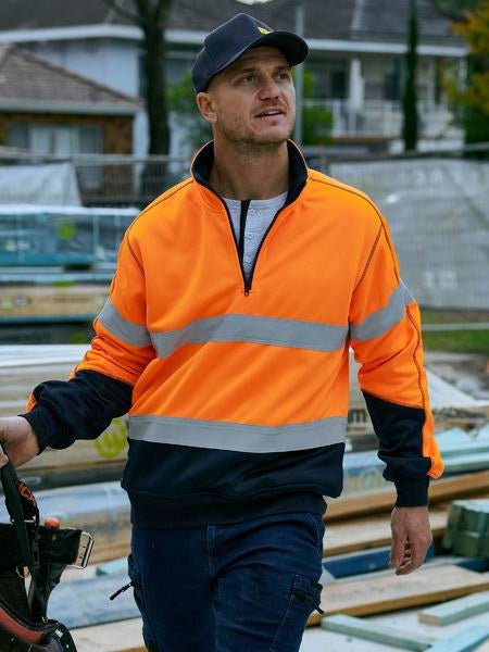 Bisley Taped Hi-Vis 1/4 Zip Fleece Pullover - Kiwi Workgear