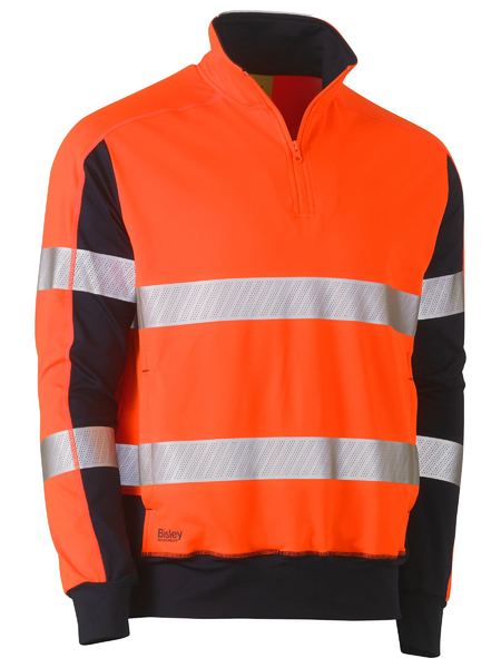 Bisley Taped Hi Vis Stretchy Fleece Zip Pullover - Kiwi Workgear