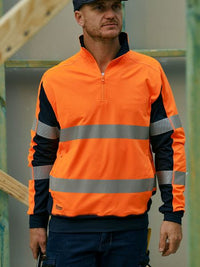 Thumbnail for Bisley Taped Hi Vis Stretchy Fleece Zip Pullover - Kiwi Workgear