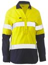 BISLEY WOMENS TAPED HI VIS STRETCH V-NECK CLOSED FRONT SHIRT - Kiwi Workgear