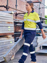 Load image into Gallery viewer, BISLEY WOMENS TAPED HI VIS STRETCH V-NECK CLOSED FRONT SHIRT - Kiwi Workgear
