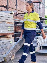 Thumbnail for BISLEY WOMENS TAPED HI VIS STRETCH V-NECK CLOSED FRONT SHIRT - Kiwi Workgear