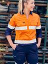 BISLEY WOMENS TAPED HI VIS STRETCH V-NECK CLOSED FRONT SHIRT - Kiwi Workgear