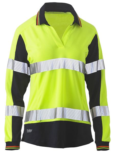 BISLEY WOMEN'S TAPED TWO TONE HI VIS V-NECK POLO - Kiwi Workgear