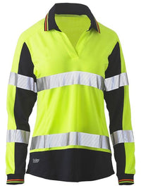 Thumbnail for BISLEY WOMEN'S TAPED TWO TONE HI VIS V-NECK POLO - Kiwi Workgear