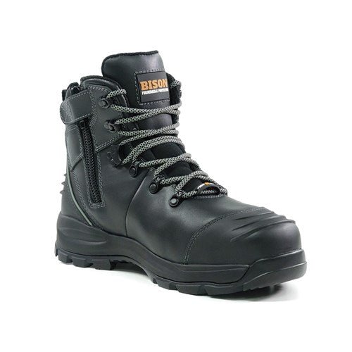 Bison XT Zip Side Lace up Safety Boot Black - Kiwi Workgear