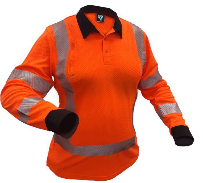 Caution Back Womens Long/Sleeve Microvent Polo - Kiwi Workgear