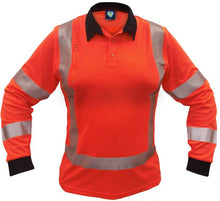 Load image into Gallery viewer, Caution Back Womens Long/Sleeve Microvent Polo - Kiwi Workgear

