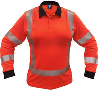 Thumbnail for Caution Back Womens Long/Sleeve Microvent Polo - Kiwi Workgear