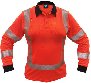 Caution Back Womens Long/Sleeve Microvent Polo - Kiwi Workgear