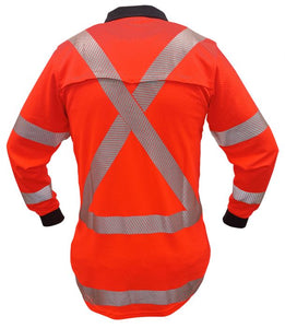 Caution Back Womens Long/Sleeve Microvent Polo - Kiwi Workgear