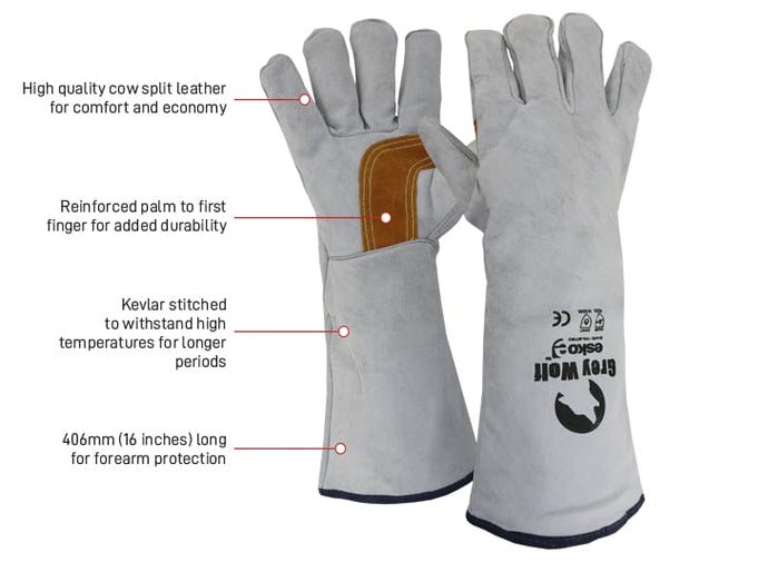 Esko Grey Wolf Welders Glove Grey/Green Kevlar Stitched - Kiwi Workgear
