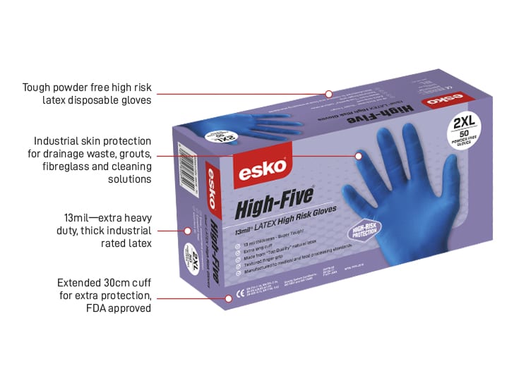 Esko HIGH FIVE High Risk latex disposable gloves Purple Box - Kiwi Workgear