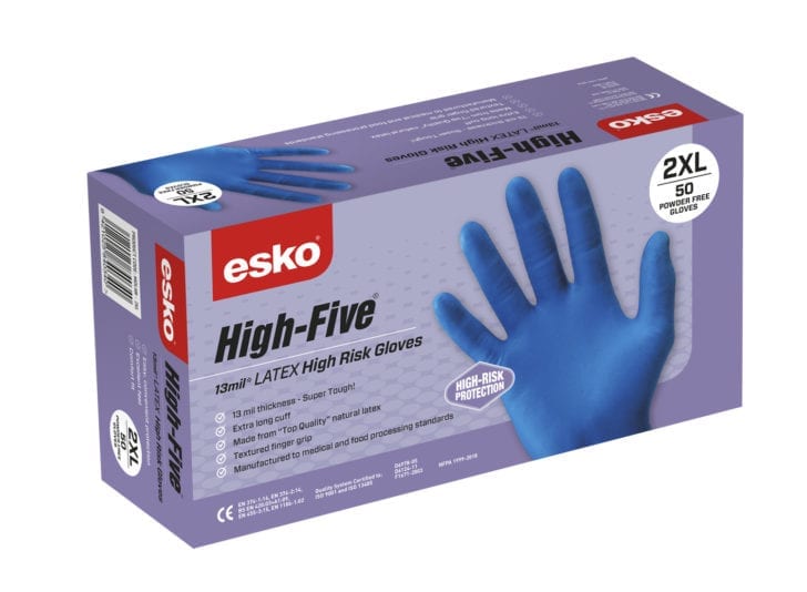 Esko HIGH FIVE High Risk latex disposable gloves Purple Box - Kiwi Workgear