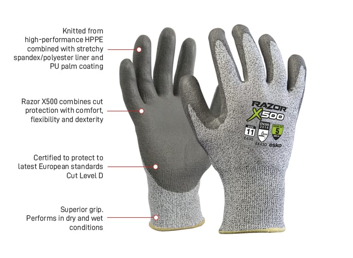 Esko Razor X500 Cut 5 PU Dip Glove - Kiwi Workgear