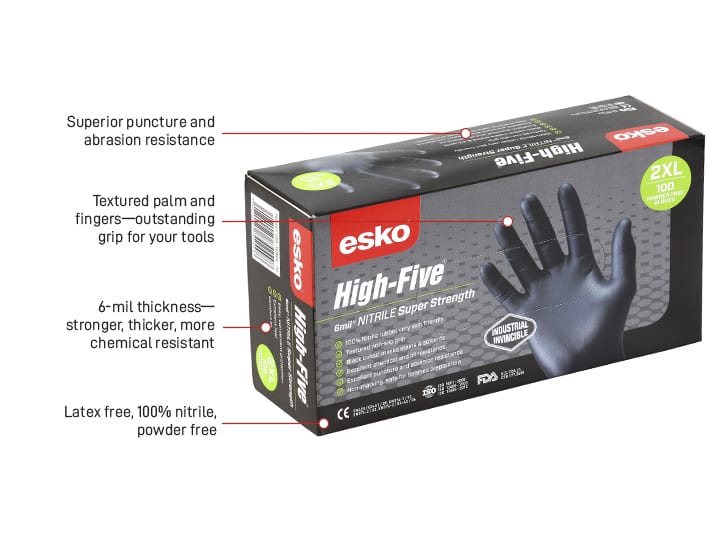 Esko Super Strength Nitrile Industrial Black Gloves - Kiwi Workgear