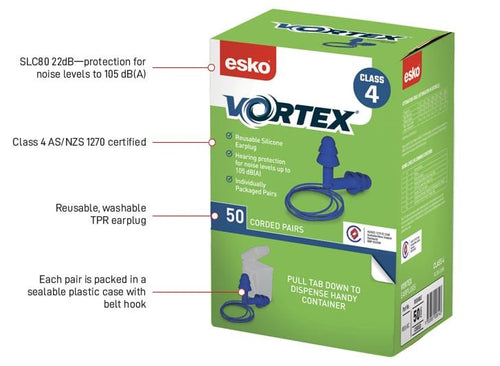 Esko Vortex Corded Earplug Box/50 pairs - Kiwi Workgear