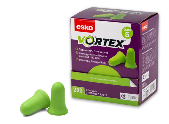 Esko Vortex Foam Earplugs Un-corded Class 5 Box 200 pairs - Kiwi Workgear