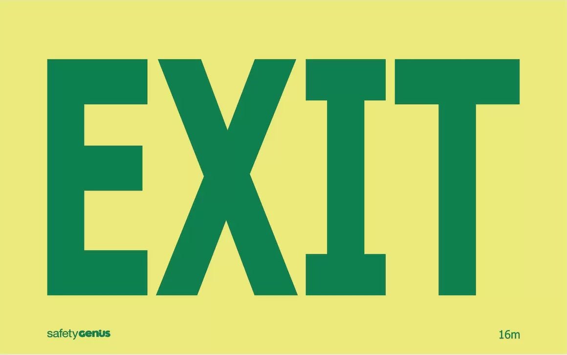 EXIT Glow in the Dark PVC - 16 metre viewing Sign - Kiwi Workgear