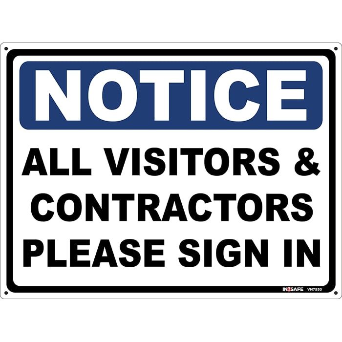 NOTICE All Visitors & Contractors Please Sign in - Sign PVC - Kiwi Workgear