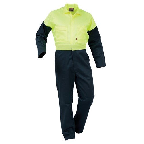 OVERALL WORKZONE DAY ONLY POLYCOTTON ZIP SPRUCE/YELLOW (DOPPC) - Kiwi Workgear