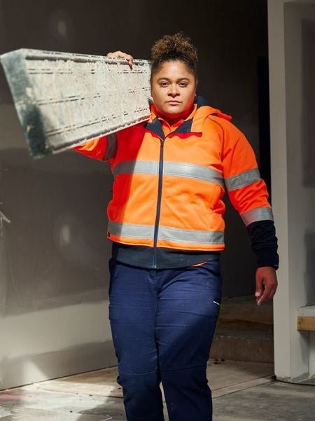 WOMEN'S TAPED HI VIS FLEECE ZIP FRONT HOODIE WITH SHERPA LINING - Kiwi Workgear