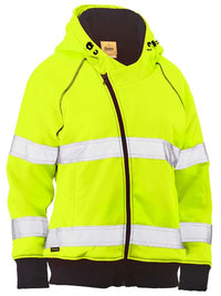 Thumbnail for WOMEN'S TAPED HI VIS FLEECE ZIP FRONT HOODIE WITH SHERPA LINING - Kiwi Workgear